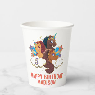 Afro Unicorn Magical Girls Birthday Paper Cups