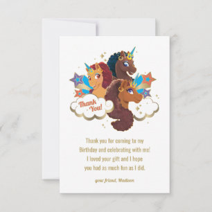 Afro Unicorn Magical Girls Birthday Thank You Card