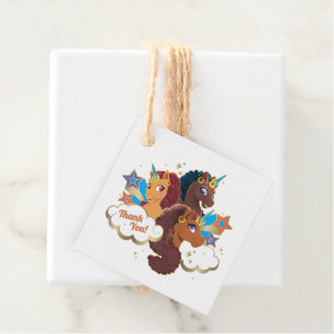 Afro Unicorn Magical Girls Birthday Thank You Favour Tags