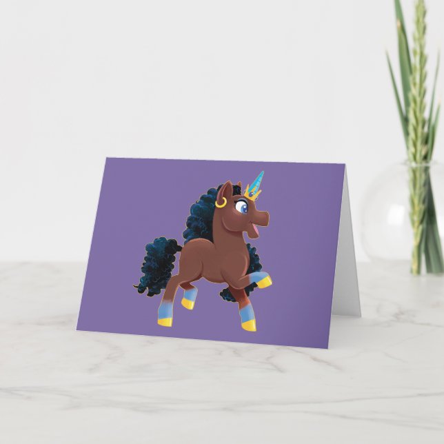 Afro Unicorn | Magical Prancing Card (Front)