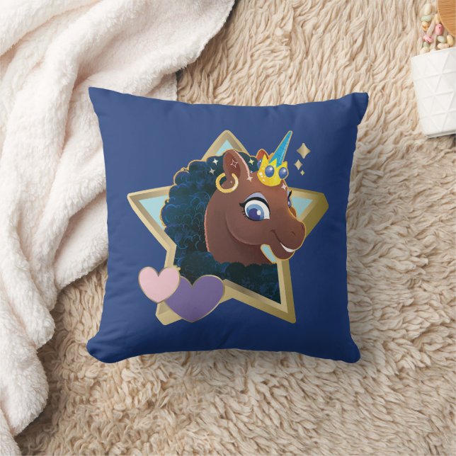 Afro Unicorn Magical Star Cushion (Blanket)