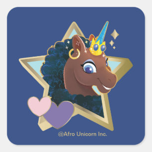 Afro Unicorn Magical Star Square Sticker