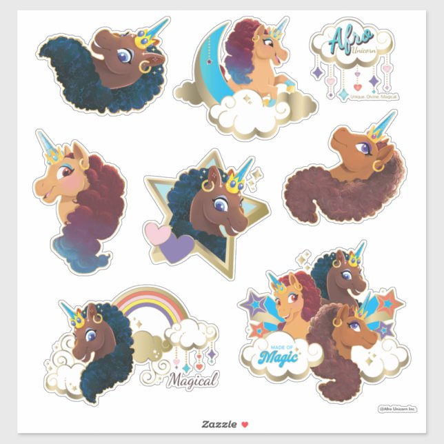 Afro Unicorn Magical Sticker Set (Sheet)