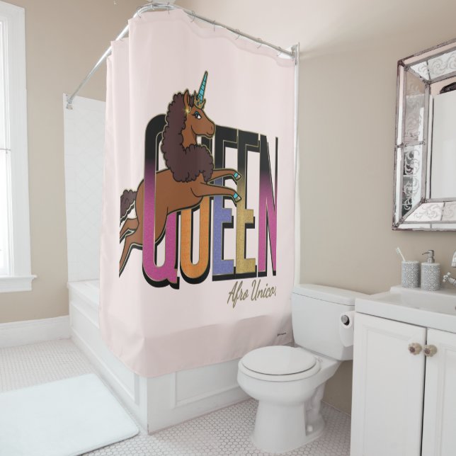 Afro Unicorn Queen Design Shower Curtain (In Situ)