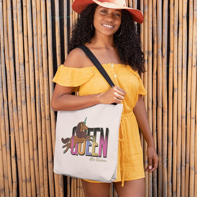Afro Unicorn Queen Design Tote Bag (Person carrying tote bag)