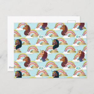 Afro Unicorn Rainbow and Hearts Pattern Postcard