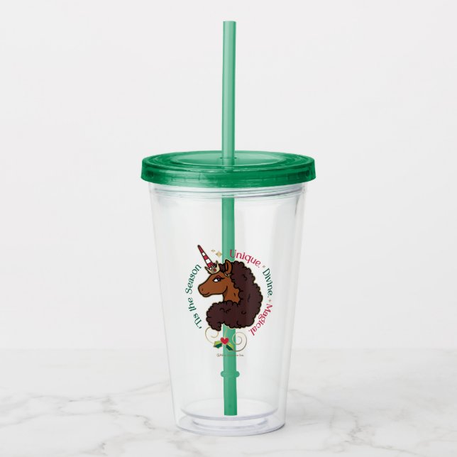 Afro Unicorn 'Tis the Season Holiday Unicorn Acrylic Tumbler (Front)