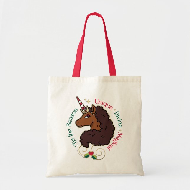 Afro Unicorn 'Tis the Season Holiday Unicorn Tote Bag (Front)
