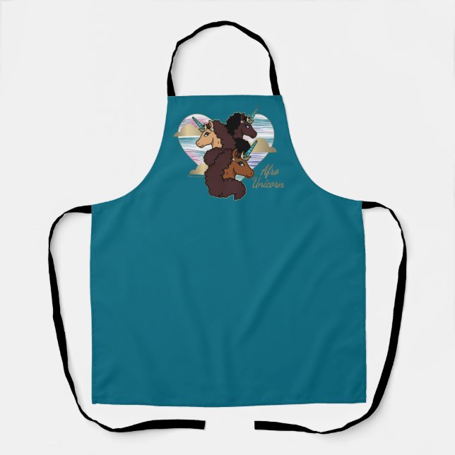 Afro Unicorn Trio Heart Design Apron (Front)