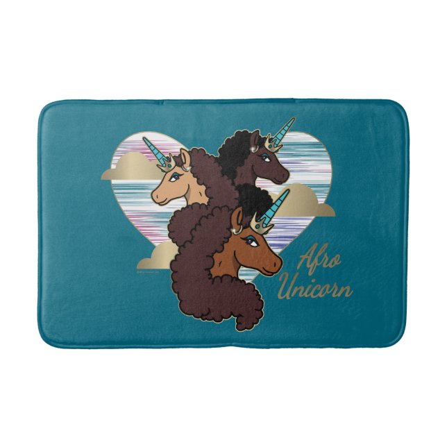 Afro Unicorn Trio Heart Design Bath Mat (Front)