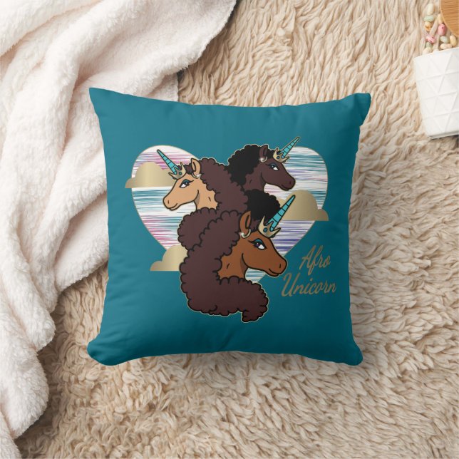 Afro Unicorn Trio Heart Design Cushion (Blanket)