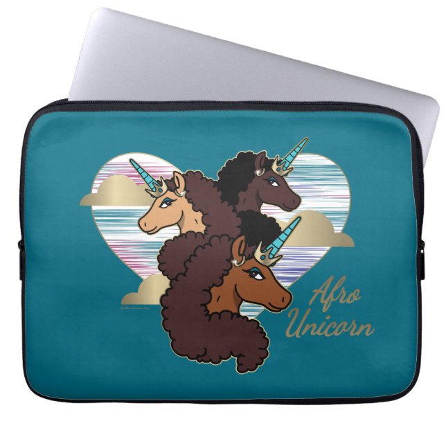Afro Unicorn Trio Heart Design Laptop Sleeve (Front)