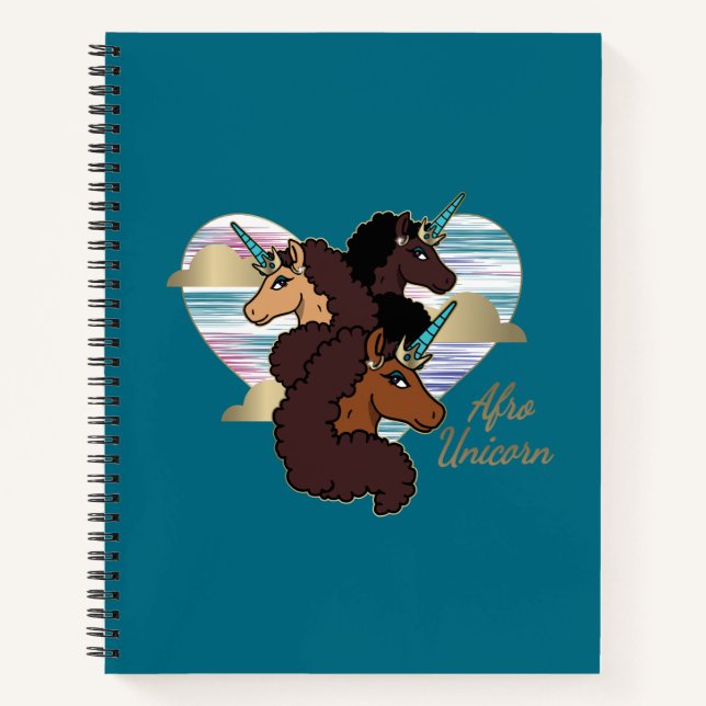Afro Unicorn Trio Heart Design Notebook (Front)
