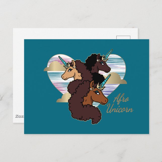 Afro Unicorn Trio Heart Design Postcard (Front/Back)
