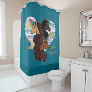 Afro Unicorn Trio Heart Design Shower Curtain