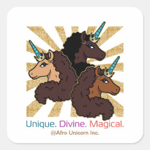 Afro Unicorn Trio: Unique, Divine, and Magical Square Sticker