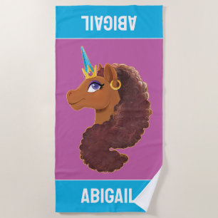 Afro Unicorn   Unique Beach Towel