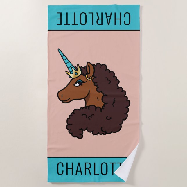 Afro Unicorn | Unique Beach Towel (Front)