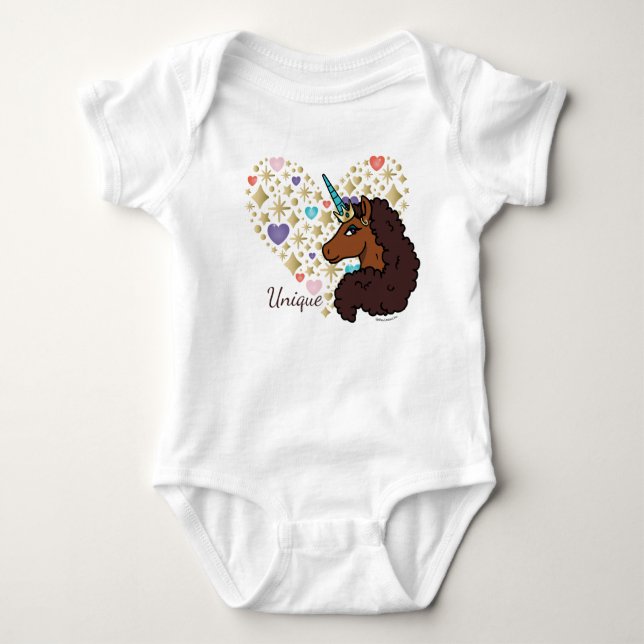 Afro Unicorn | Unique Heart Design Baby Bodysuit (Front)
