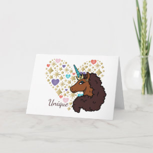 Afro Unicorn   Unique Heart Design Card