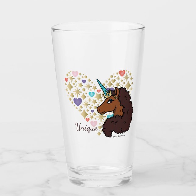 Afro Unicorn | Unique Heart Design Glass (Front)