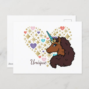 Afro Unicorn   Unique Heart Design Postcard