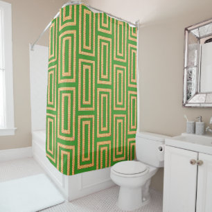 Afro‑Urban Oblong Squares Green Beige Cream Shower Curtain