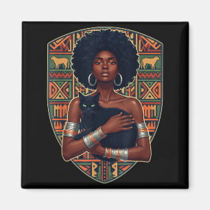 Afro woman black cat african art melanin queen magnet