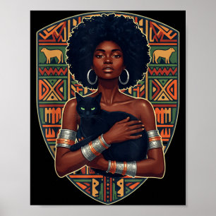 Afro woman black cat african art melanin queen poster