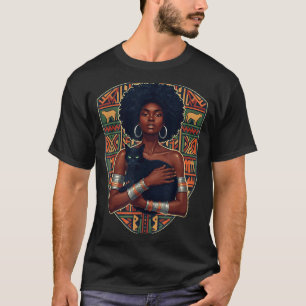 Afro woman black cat african art melanin queen T-Shirt