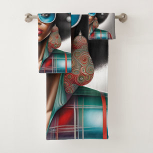 Afro woman elegant and bizarre holiday mood bath towel set