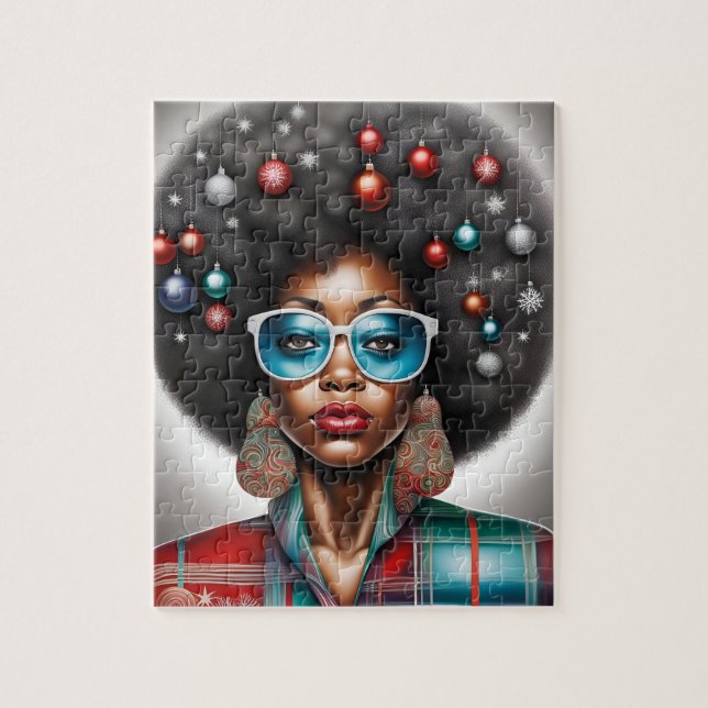 Afro woman elegant and bizarre  holiday mood  jigsaw puzzle (Vertical)