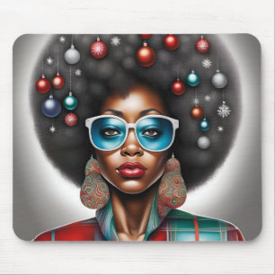 Afro woman elegant and bizarre  holiday mood  mouse pad