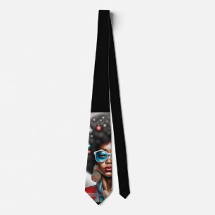 Afro woman elegant and bizarre holiday mood tie