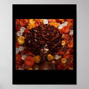 Afro Woman Floral Black Queen Puff Art Melanin Aut Poster