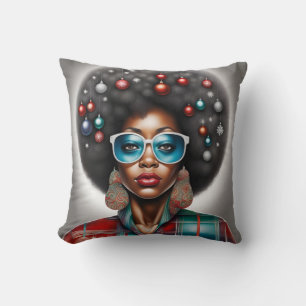 Afro woman fresh winter holidays mood  cushion