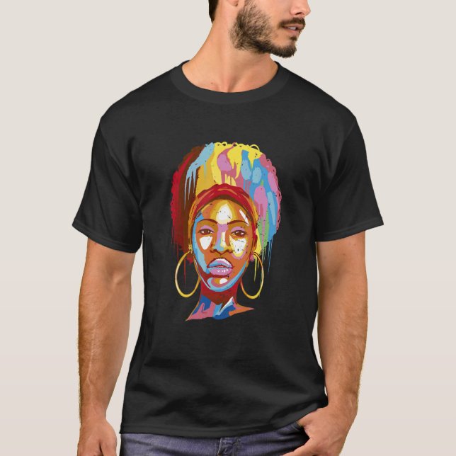Afro Woman Girl Colorful T-Shirt (Front)