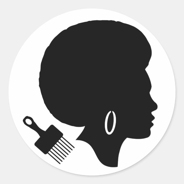 AFRO WOMAN IN BLACK AND WHITE CLASSIC ROUND STICKER (Front)