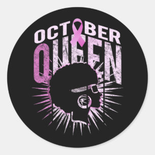 Afro Woman In October We Wear Pink Breast Cancer A Classic Round Sticker