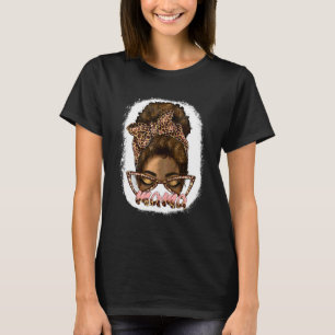 Afro Woman Messy Bun Mum Western Mama Leopard Blac T-Shirt