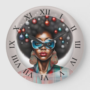 Afro woman , new year mood art large clock