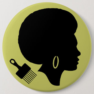 AFRO WOMAN WITH AFRO PICK 6 CM ROUND BADGE