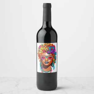 Afro woman with sunglasses, colourful pop art 67 wine label