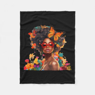 Afro Women Flowers Butterfly Latina African Americ Fleece Blanket