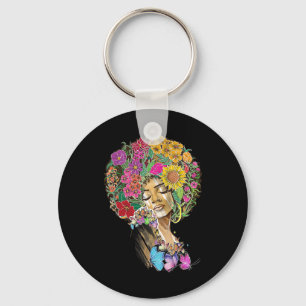 Afro Women Flowers Butterfly Latina African Americ Key Ring