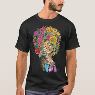 Afro Women Flowers Butterfly Latina African Americ T-Shirt