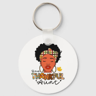 Afro Women Messy Bun One Thankful Aunt Fall Thanks Key Ring