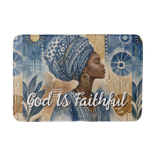 Afrobohemian Adire Fabric Aesthetic, Watercolor Bath Mat