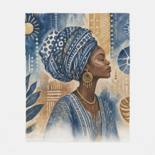 Afrobohemian Adire Fabric Aesthetic, Watercolor Fleece Blanket