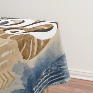 Afrobohemian Adire Fabric Aesthetic, Watercolor Tablecloth